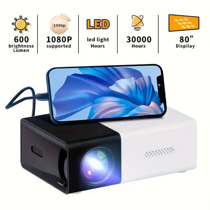 Bright 3000+ Lumen HD Mini Projector – Portable, 3D-Ready, Multi-Device Compatible with Remote