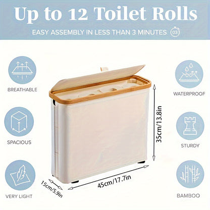 12 Roll Capacity Bamboo Toilet Paper Holder - Spacious, Breathable, and Lightweight Bathroom Organizer