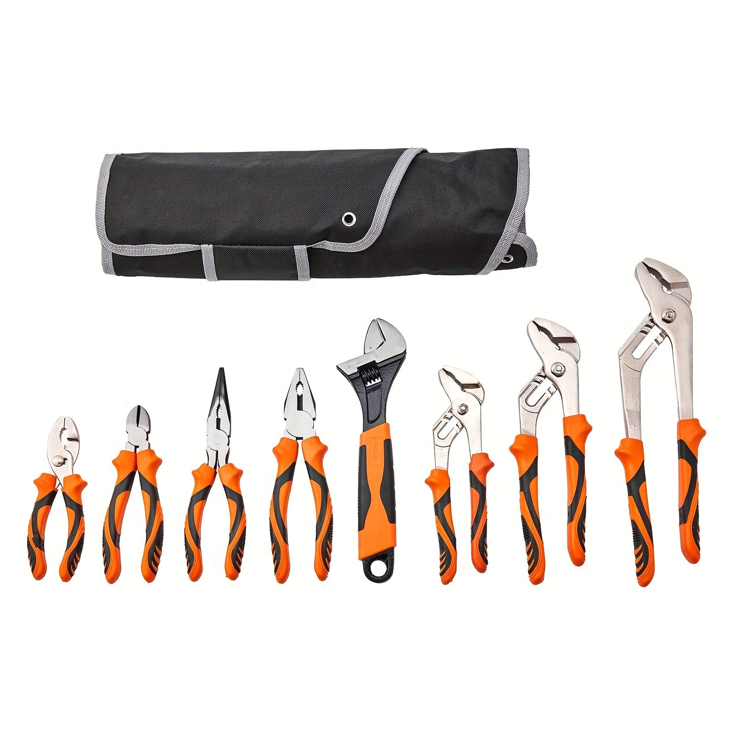 VEVOR 8-Piece Pliers Set - High Carbon Steel Tools, Includes 12", 10", and 8" Groove Joint Pliers, 8" Linesman's, 6" Slip Joint, 8" Long Nose, 6" Diagonal Cutter, 10" Adjustable Wrench, and Tool Bag