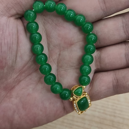 Elegant Boho Green Jade Beaded Bracelet – Handcrafted Chinese Style Jewelry with Synthetic Crystal Pendant, Ideal for Daily and Holiday Wear, Perfect for Christmas