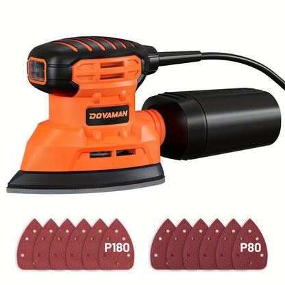 DLS03A Hand Sander - 130W Detail Sander Tool, Up to 12000RPM, Includes 12PCS Sandpaper and Efficient Dust Collection System, Ideal for Wood and Steel Surfaces