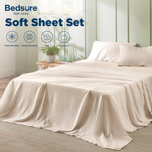 4 Piece Luxurious Microfiber Sheet Set – 14" Deep Pocket, Pinch Pleat Design, Shrink and Fade Resistant, Soft and Comfortable Bedding with Pillowcase, Flat and Fitted Sheets, All-Season Dorm Bedding