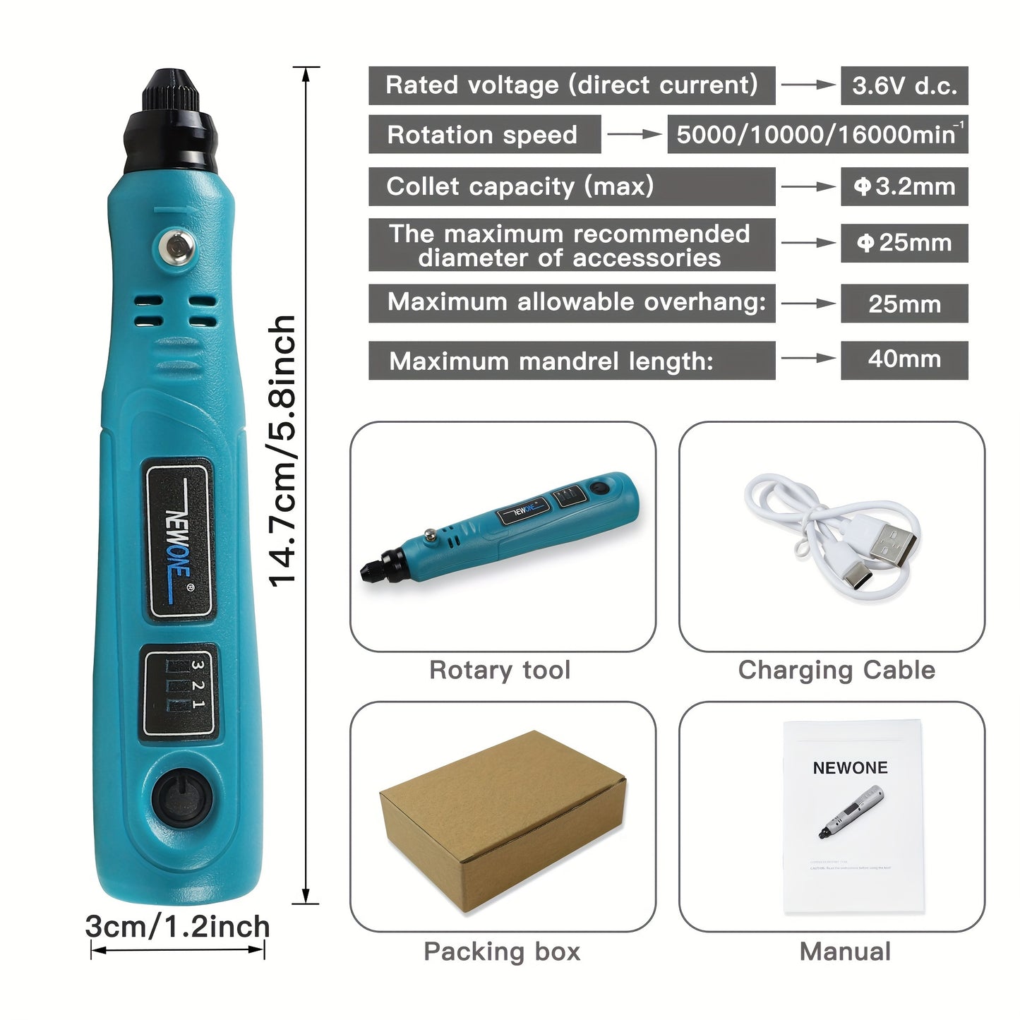 42-Piece 3.6V Mini Cordless Rotary Tool Kit – USB Charging, 3-Speed, Multi-Purpose for Sanding, Polishing, Drilling, Etching, Engraving and DIY Crafts