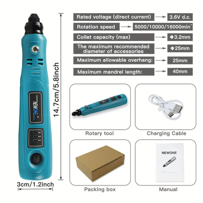 42-Piece 3.6V Mini Cordless Rotary Tool Kit – USB Charging, 3-Speed, Multi-Purpose for Sanding, Polishing, Drilling, Etching, Engraving and DIY Crafts