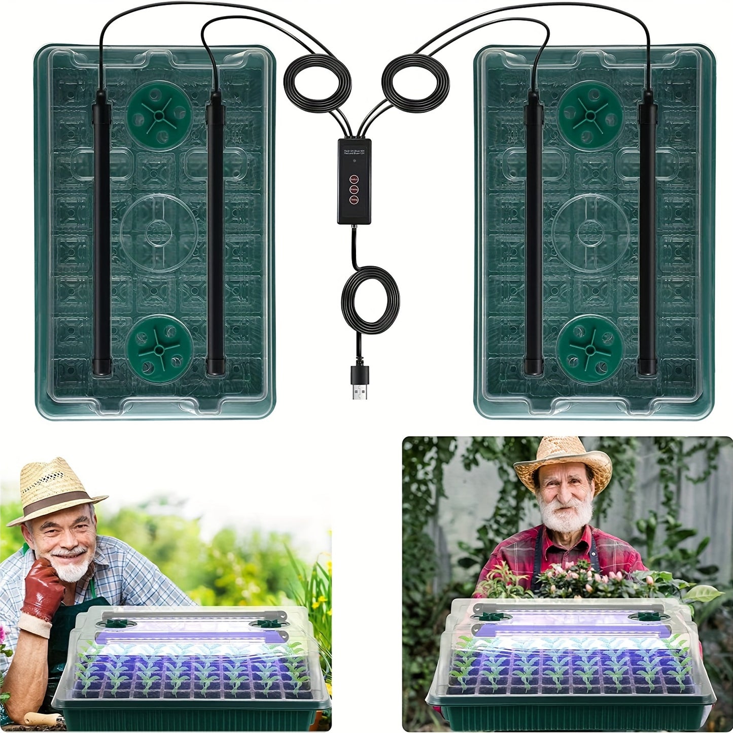 2 Pack Seed Starter Trays with High Dome Germination Kit – 80 Cells, 4 LED Grow Lights, Smart Timer and 3 Modes – Ideal for Home Gardeners and Indoor Greenhouse Seedlings