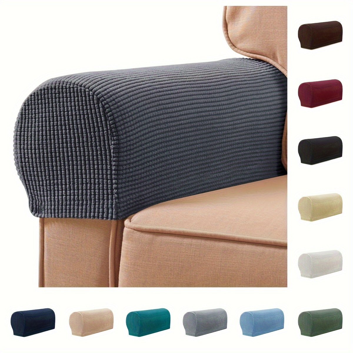 2pcs/Set Stretch Armrest Covers – Spandex Arm Covers for Chairs, Couch and Sofa – Elastic Plaid Pattern Armchair Slipcovers for Living Room Home Decor