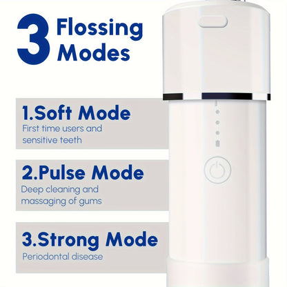 Portable Cordless Water Flosser – Telescopic Oral Irrigator with Travel Bag, IPX7 Waterproof, White