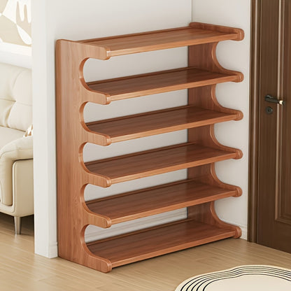 Space-Saving Bamboo Shoe Rack - Easy Assembly, Wood Grain Finish, Freestanding Storage for Dormitory and Entryway