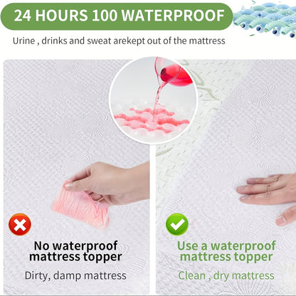 OBOEY 1000GSM Mattress Topper with Pillow Protector - Waterproof, Cooling, Extra Thick, Breathable Pad Cover with Side Pocket, Fits 8-21 Inch Deep Mattresses