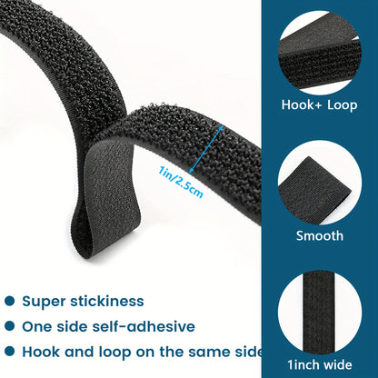 16ft/32ft Heavy-Duty Reusable Hook and Loop Cable Ties – Adjustable, Durable, Free Cut Length for Cable Management, Wire Organization, Black