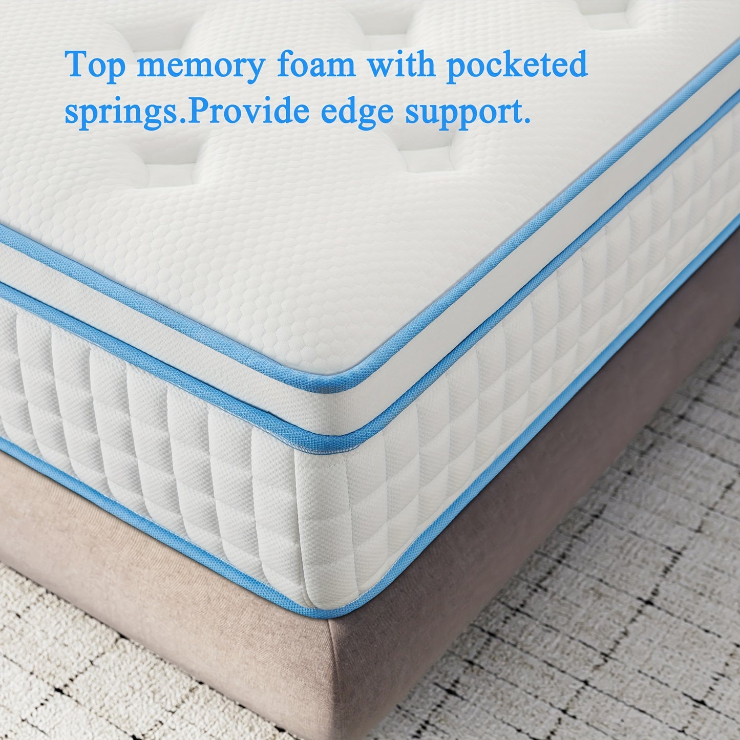 12-Inch Queen Size Plush Memory Foam Spring Hybrid Mattress - Nonslip Pads for Ultimate Comfort - Soft, Breathable, Pressure-Relieving, Cooling, and Supportive with Durable Cotton Cover