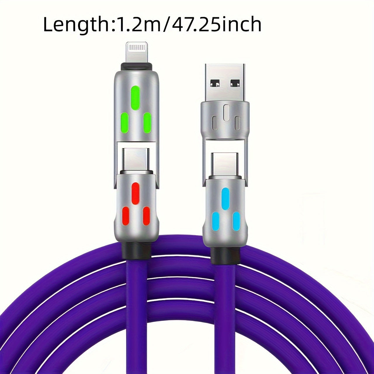 4 in 1 USB C Cable - Anti-Tangle Fast Charging and Data Sync Cable for Smartphone, 240W Luminous Fast Charging/Data Transfer