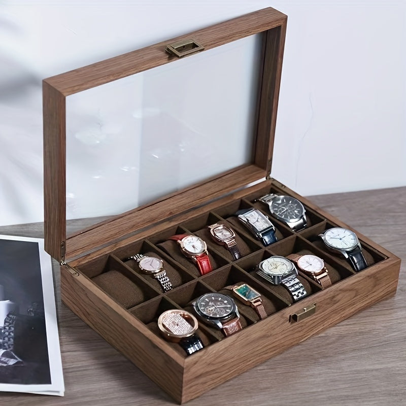 Walnut Wooden Watch Box - European Wrist Watch Storage Organizer with Transparent Lid, Dustproof Display Case, Available in 3/6/10/12-Slot for Watch Gift Packaging