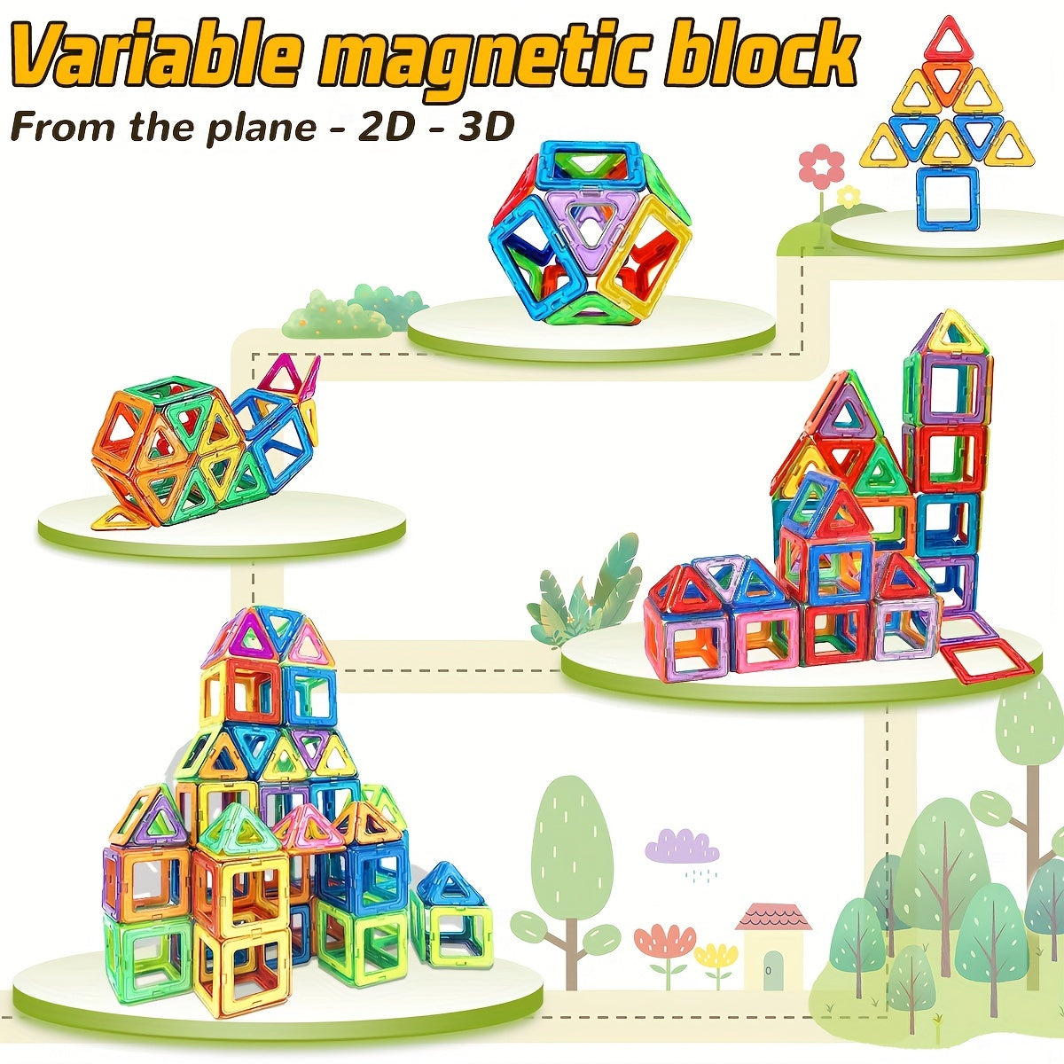 Big Size Magnetic Building Blocks - 3D STEM Educational Constructor Set, Perfect Birthday and Holiday Gift in Random Colors