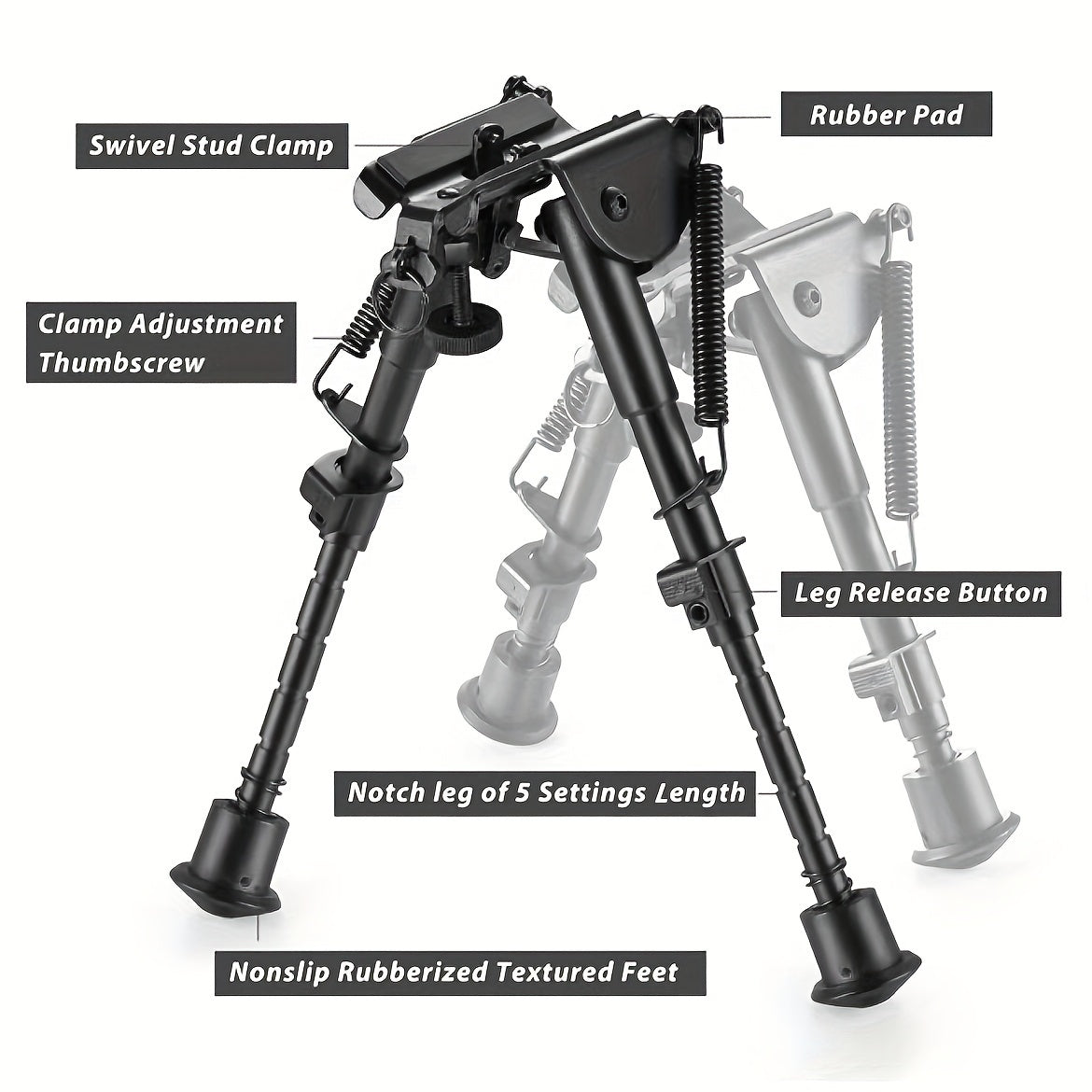 Precision Tactical Rifle Bipod - Adjustable 6-9 Inch Height with Spring Return, Aircraft Grade Aluminum - Compact & Lightweight for Enhanced Stability and Accuracy