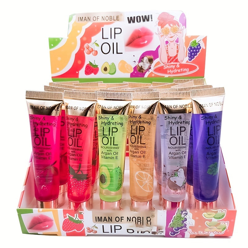 6pcs Shiny Hydrating Lip Oil Set - Nourishing Argan Oil, Fruit Flavored, Scented for Moisturizing & Fuller Lips, Ideal Makeup Tool, Perfect Holiday Gift for Women