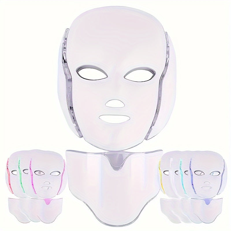 7 Color LED Light Therapy Facial Mask - Adjustable LED Face Mask with Neck Attachment | USB Powered Beauty Skin Care Tool for Home and Salon Use