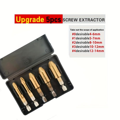 5Pcs Damaged Screw Extractor Set - High-Speed Steel Manual Metal Bolt Remover for Stripped Screws, Easy Out Drill Bits, No Electricity Needed