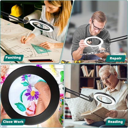 10X LED Lighted Magnifying Glass with Stand - 3 Color Modes, Dimmable, 360° Rotation, USB Powered