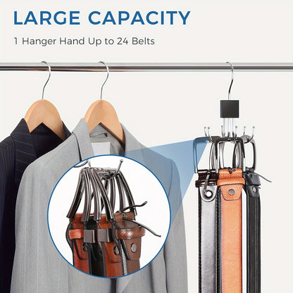 Space-Saving 360° Rotating Belt Hanger – Durable Metal Organizer for Belts, Scarves, Ties and More – Ideal for Closet, Wardrobe, Home and Dorm Storage