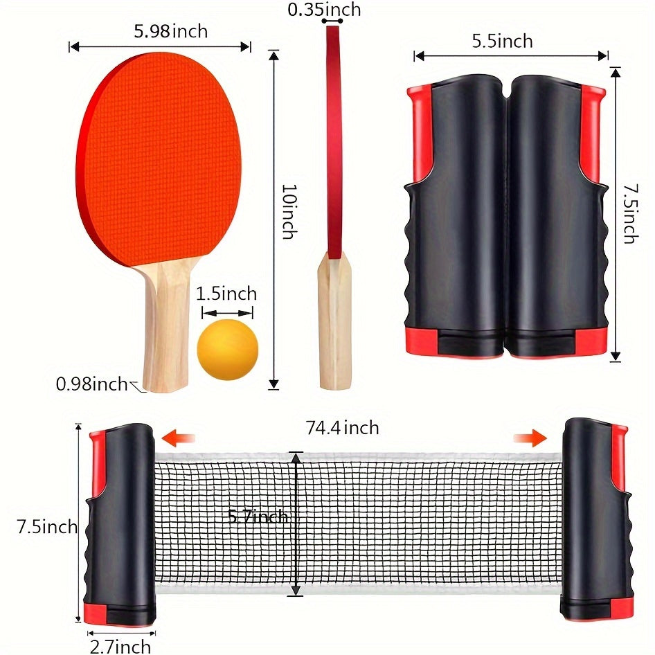 Ping Pong Paddle Set - Portable Table Tennis Kit with Retractable Net, Rackets, Balls and Carry Bag for Indoor/Outdoor Games