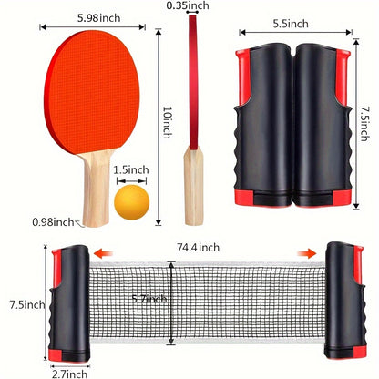 Ping Pong Paddle Set - Portable Table Tennis Kit with Retractable Net, Rackets, Balls and Carry Bag for Indoor/Outdoor Games