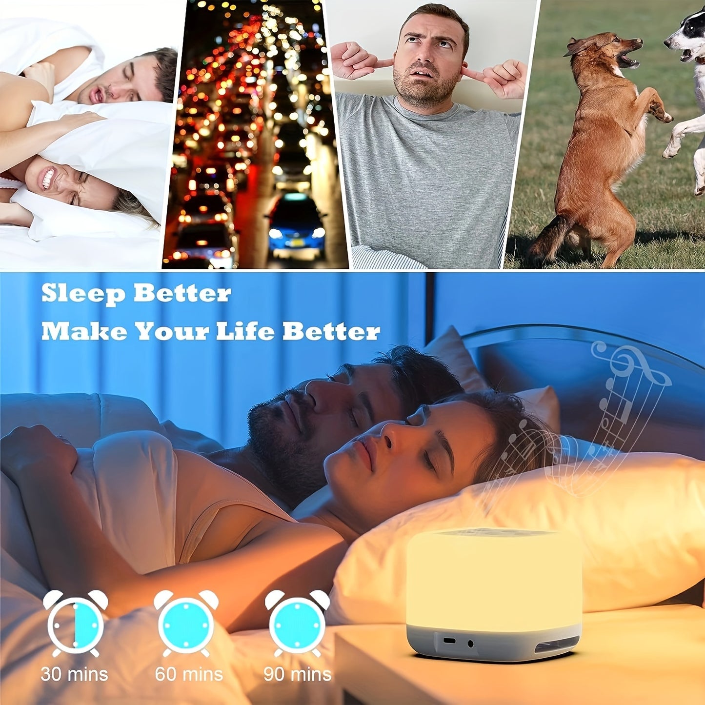 40 Soothing Sounds Sleep Sound Machine - Rechargeable Portable with 7-Color Night Light and Wireless Speaker