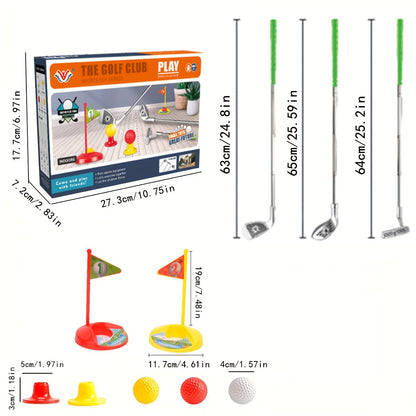 Children's Adjustable Club Toy Golf Set - 3 Telescopic Clubs, Balls, Targets & Bases, Indoor and Outdoor Sports for Kids 3-8 Years, Durable PP Material, Red and Yellow