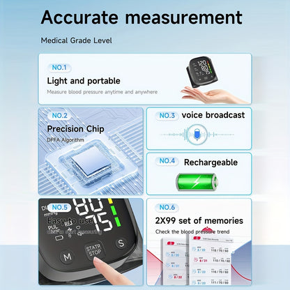 LED Rechargeable Wrist Blood Pressure Monitor – Intelligent Voice Broadcast with Storage Box (Built-in Lithium Battery)