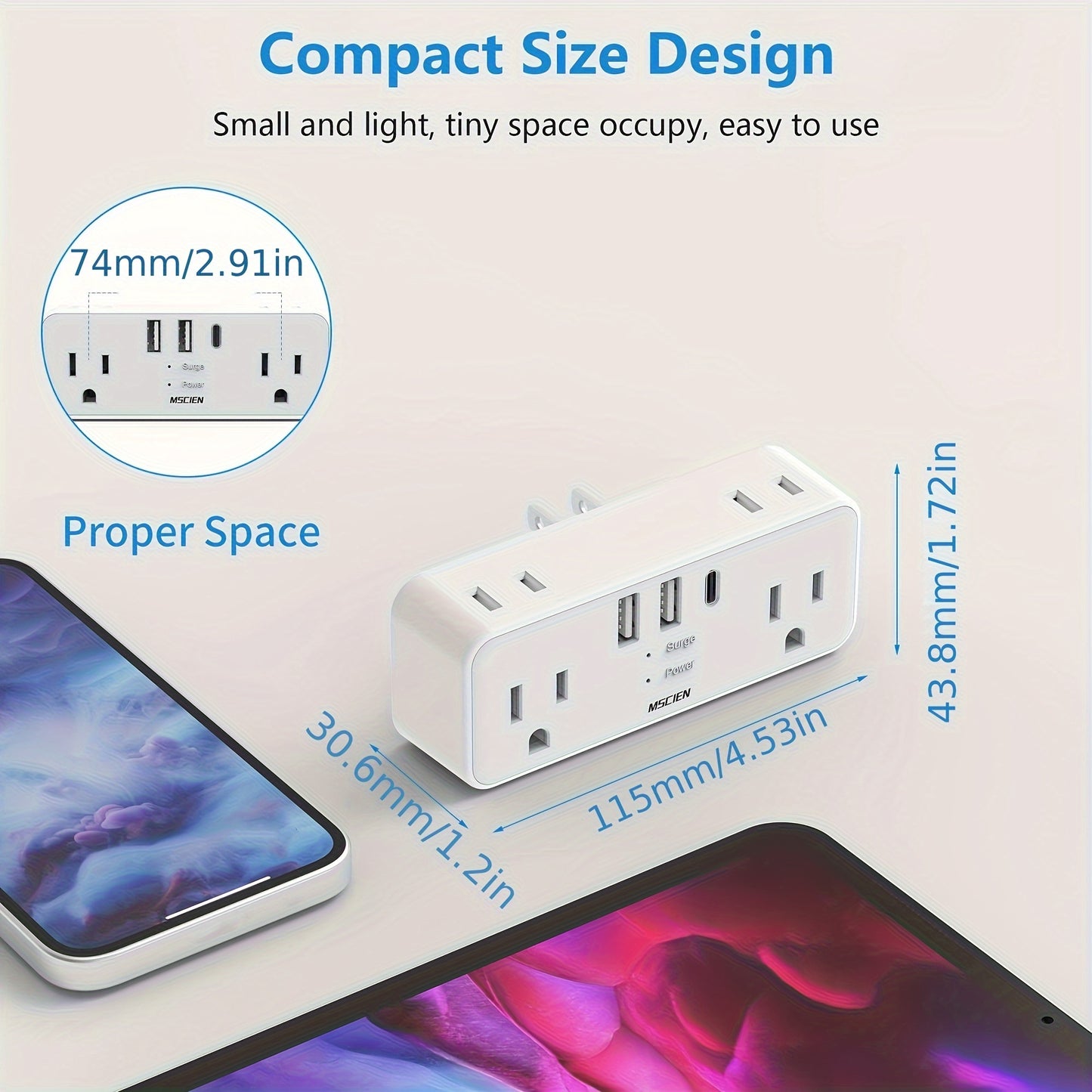 6 Outlets Wall Charger with 3 USB Ports – Hidden Plug 2-Prong to 3-Prong Outlet Adapter for America