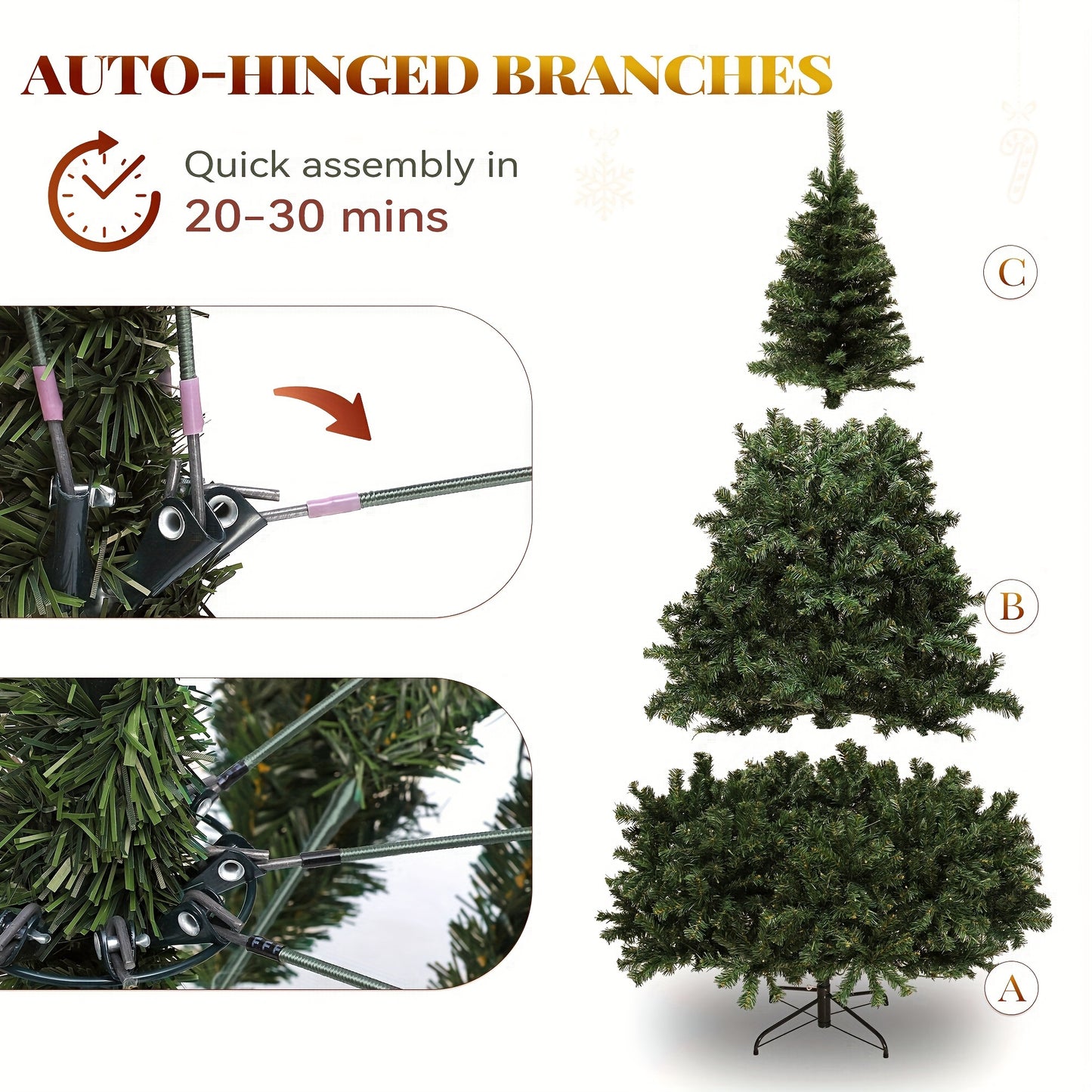 6ft Pre-Lit Artificial Christmas Tree - 880 Branch Tips and 250 Lights for Holiday Parties, Homes, and Offices