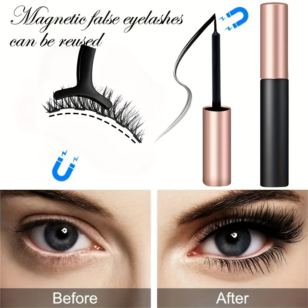 5 Pairs Magnetic Lashes and Eyeliner Kit - No Glue Needed Party Makeup with 2 Magnetic Eyeliner Pens and Tweezers - Natural Looking and Reusable for Beginners