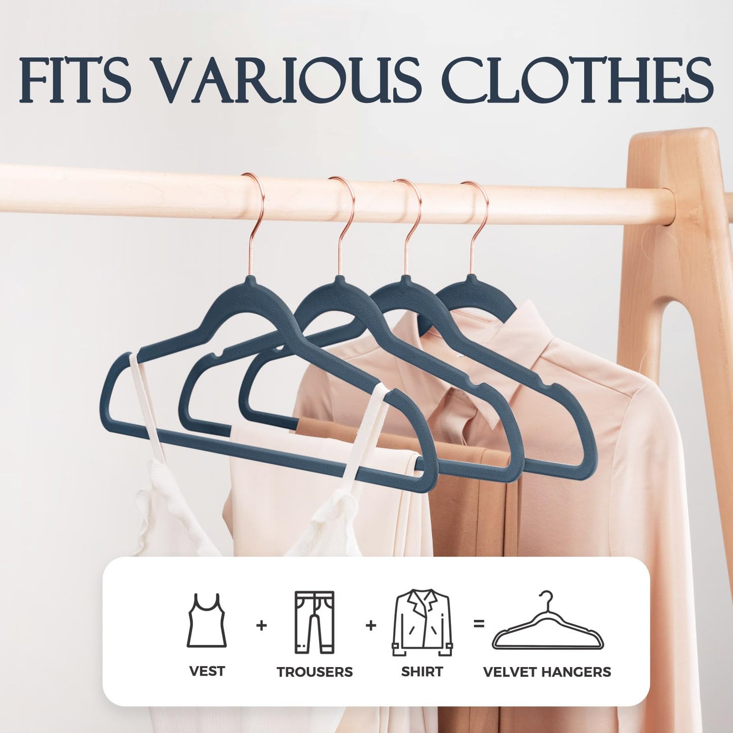 20/30/60 Pack Velvet Hangers - Premium Non-Slip Felt Hangers with Sturdy Black/White Finish - Heavy Duty Coat and Suit Hangers with Space-Saving 360° Rotating Rose Gold/Galvanized Metal Hook