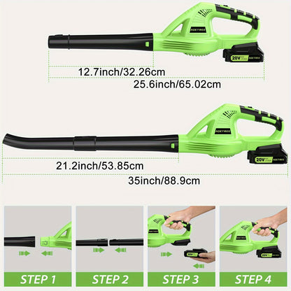 20V Cordless Leaf Blower Kit - Includes 2 Batteries and Charger, Lightweight Electric Handheld Blower for Lawn Care, Green