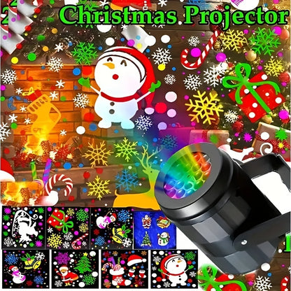 Christmas Projector Light with 16 LED Patterns - Featuring Snowflakes, Snowman, Reindeer, Christmas Tree, Santa Claus - Ideal for Parties, Weddings and Home Decor, USB Powered, Semi-Embedded Installation