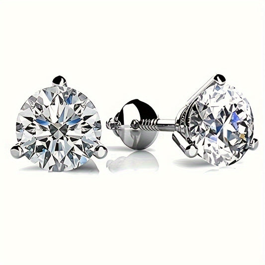 925 Sterling Silver 7mm Round Cubic Zirconia Stud Earrings - Screw Back Design - Perfect Valentine's Day Engagement Jewelry Gift