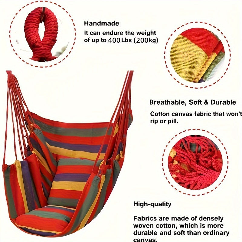 1pc Outdoor Hammock Chair - Canvas Leisure Swing with Pillow and Cushion, Indoor and Outdoor Hammock, Garden Furniture for Home, Bedroom, Yard, Camping