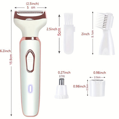 Electric Razor for Women - 4-in-1 Rechargeable Grooming Kit, Shaver for Face, Nose, Legs, Underarm, Bikini Trimmer, Wet and Dry Painless