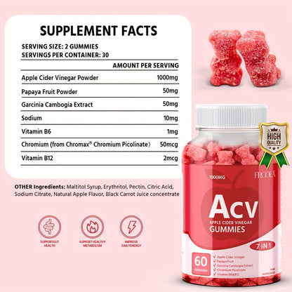 Keto ACV Gummies - 120,000mg, with Apple, Papaya, Garcinia Cambogia, Pomegranate and Lemon, Suitable for Men and Women, 60/120 Pills