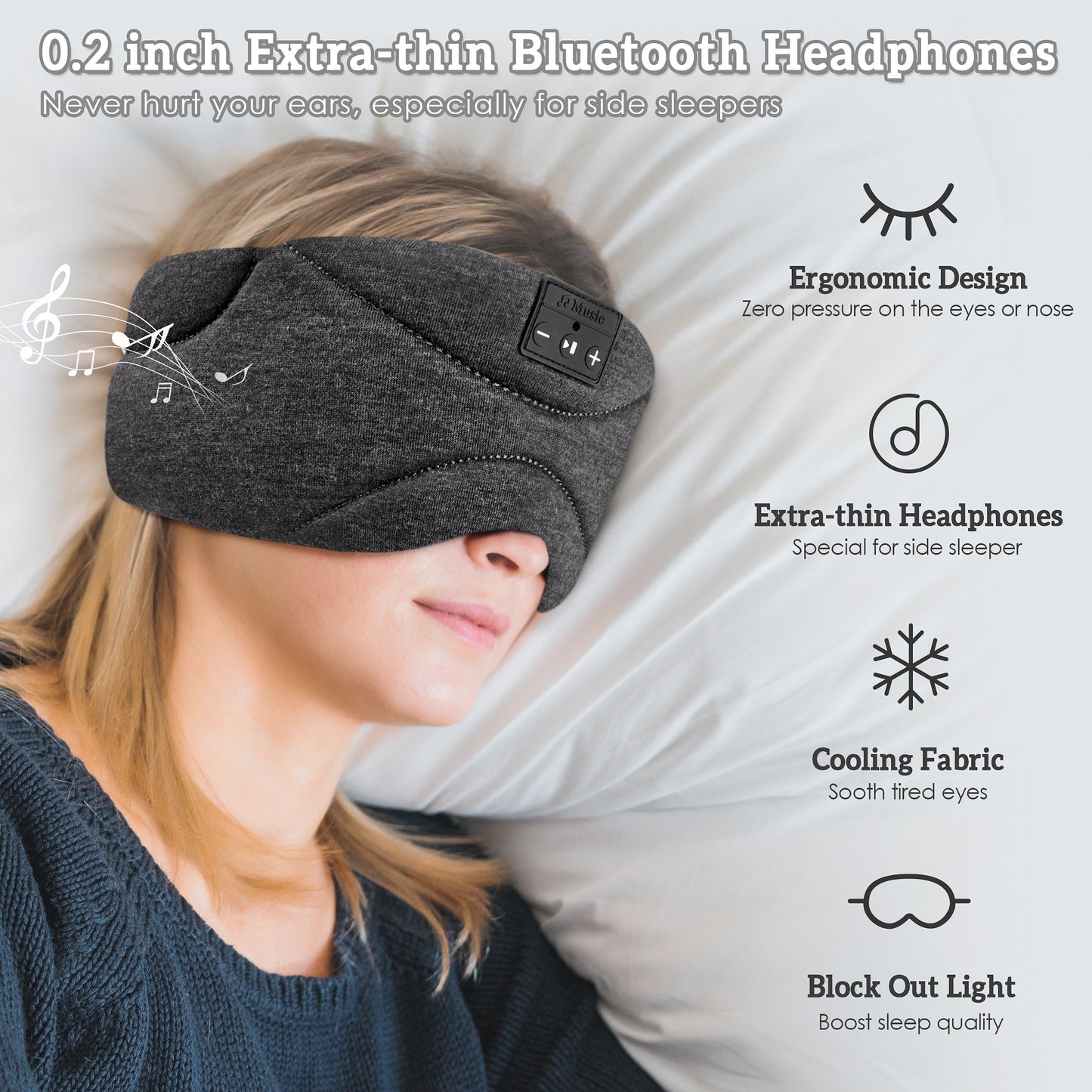 Sleep Mask with Headphones – White Noise, Blackout Light, Ice-Feeling, Extra Soft Modal Lining Eye Mask