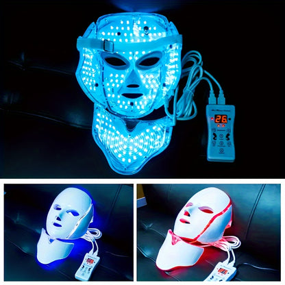 7 Color LED Light Therapy Facial Mask - Adjustable LED Face Mask with Neck Attachment | USB Powered Beauty Skin Care Tool for Home and Salon Use