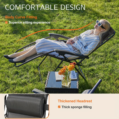 Set of 2 Zero Gravity Lounge Chairs – Ergonomic Adjustable Lying Angle with Sturdy Steel and Mesh Support