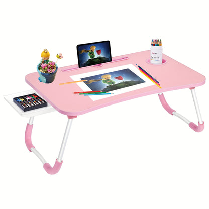 Foldable Laptop Bed Desk Tray with Cup Holder/Drawer – Portable Stand for Bed, Sofa, Couch, Study, Reading, and Writing – Large Lap Desk for Eating and Laptops