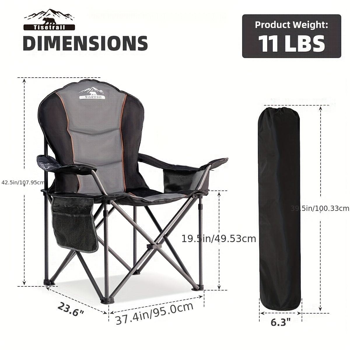 500 LBS Heavy Duty Oversized Camping Chair - Foldable, Padded, Steel Frame, Cross Back, Cup Holder, Oxford Cloth Seat - Wipe Clean, Ideal for Outdoor Events and Festivals