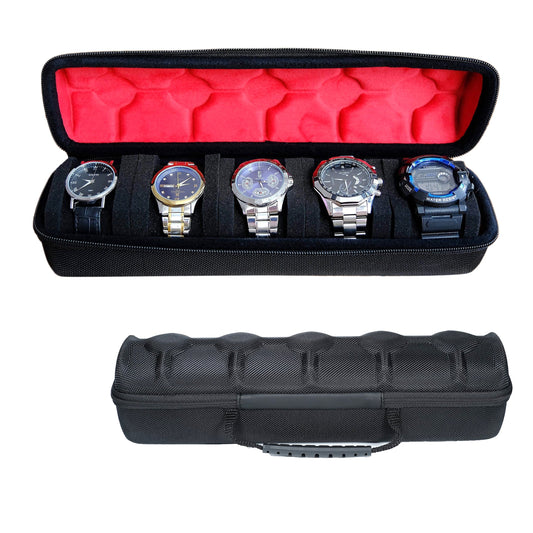 5 Slot Watch Travel Case - Organizer and Storage Roll for Men and Women with Watch Pillow, Display Holder Box