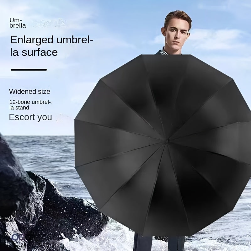 Extra Large 12-Rib Windproof Folding Umbrella – Waterproof for Business Travel, Men and Women, Ideal for Rainy and Sunny Days