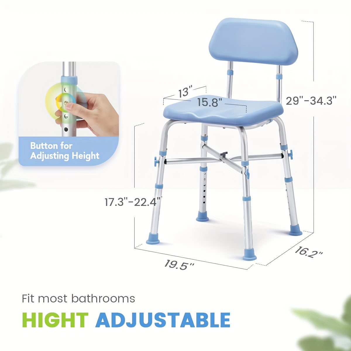 OasisSpace Heavy-Duty Shower Chair with Back – 500lbs Capacity, Padded, Anti-Slip, Tool-Free for Elderly, Senior, and Disabled