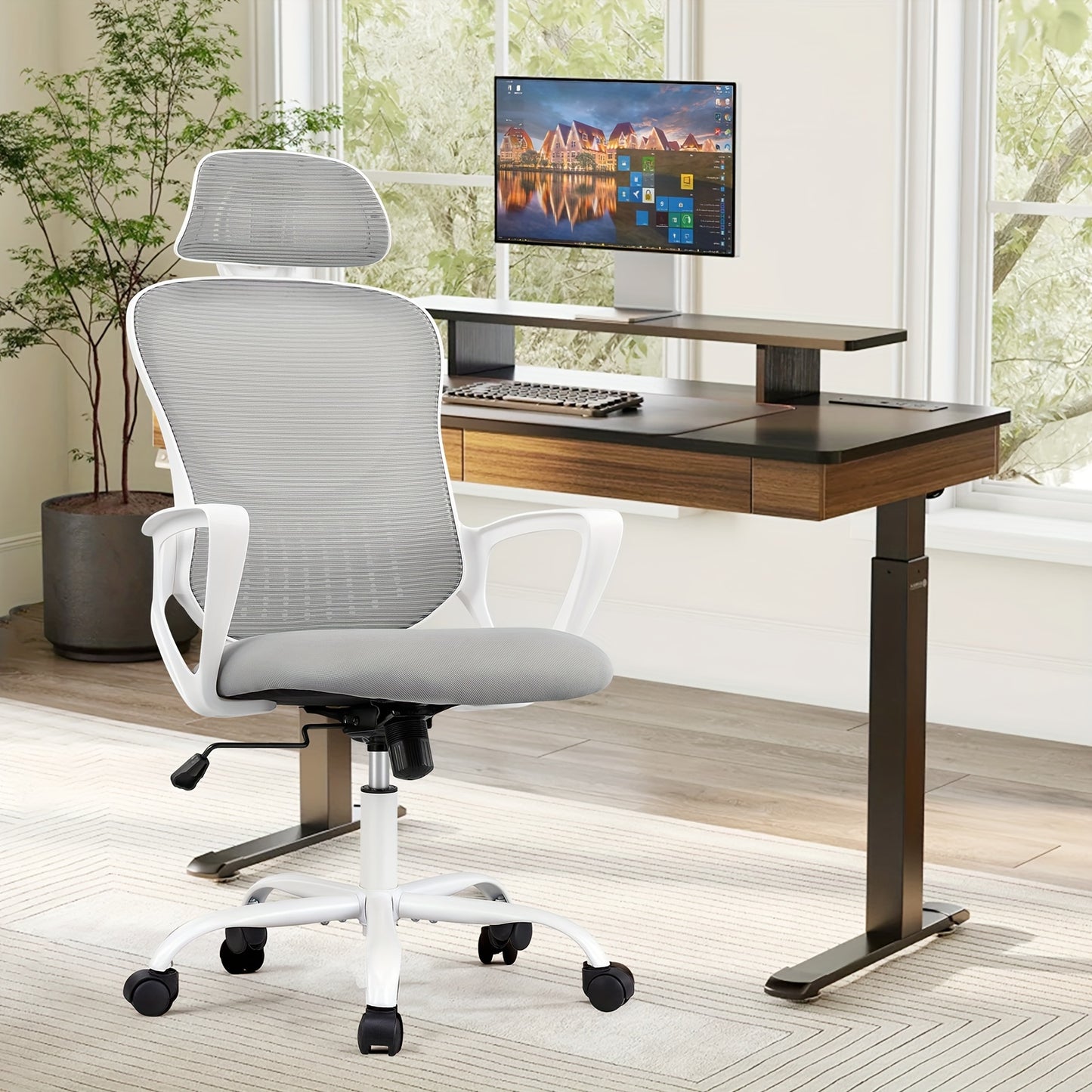 OLIXIS Ergonomic Desk Computer Chair: High Back Mesh Swivel Chair with Adjustable Headrest, Flip-Up Armrests, 144° Tilt for Home Gaming & Studying