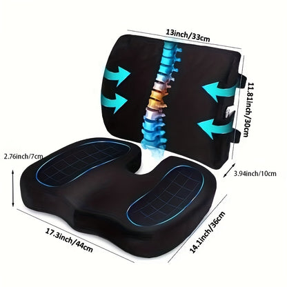 Coccyx Orthopedic Seat Cushion and Lumbar Support Pillow – Memory Foam Back Support for Office Chair, Car, and Wheelchair