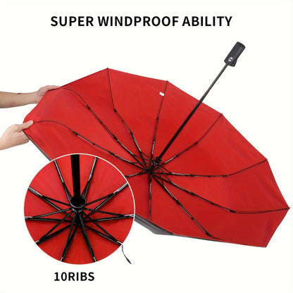 Windproof Travel Umbrella - Sturdy 10-Rib Frame, Automatic, Extra Large Folding Design with UV Protection, Dual Use for Sunny and Rainy Weather